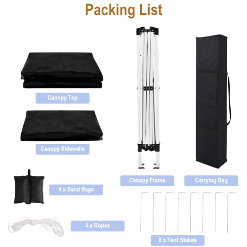 10x20 White Pop Up Canopy Tent Heavy Duty with 6 sidewalls Commercial Outdoor Party Tent Event Wedding Tents Instant Canopy Gazebo with Carry Bag UPF 50+ Waterproof Adjustable Height