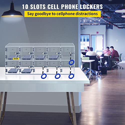 VEVOR Cell Phone Storage Locker, 20 Slots Acrylic Material with Door Locks and Keys, Wall-Mounted Cabinet Pocket Office Classroom Gym Box, Clear