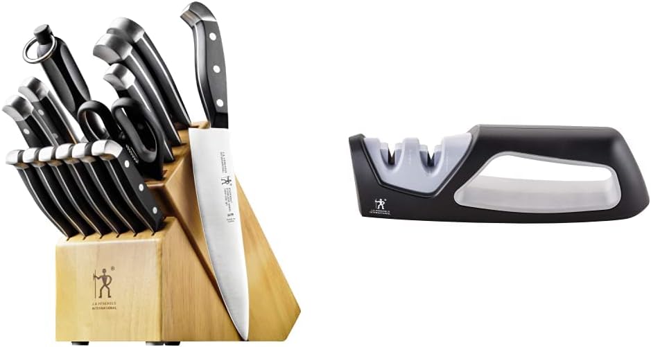 HENCKELS Premium Quality 15-Piece Knife Set with Block and Knife Sharpener