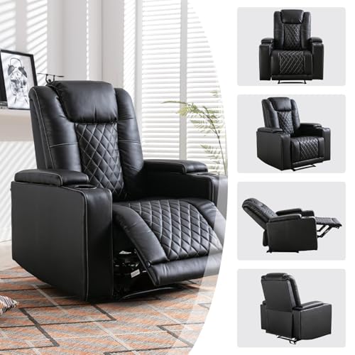 Electric Recliner Chair, Soft Leather Reclining Home Theater Seating with USB Ports, Cup Holders Hidden Arm Storage, Breathable Design for Living Room (1, Black)