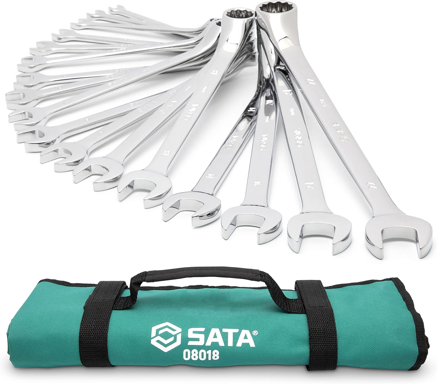 SATA 55-Degree Offset Combination Wrench Set, 17-Piece, Metric (6-22 mm), Full-Polish - ST08018-02