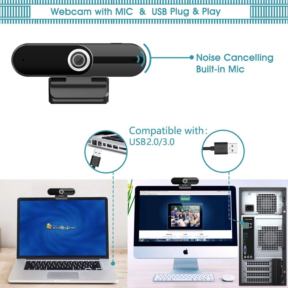 4K Webcam with Microphone Computer Camera 8MP USB Webcam 1080P for Video Calling, Conference, Streaming, Webcam with Privacy Cover and Mini Tripod,4K Resolution Ultra HD Web Cam with Microphone Pack of 2