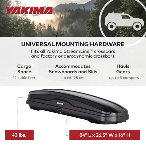 Yakima Roof Cargo Carrier, Vehicle Rooftop Hard Shell Travel Storage Box with SKS Lock, SkyBox NX XL, 18 Cubic Feet, Black