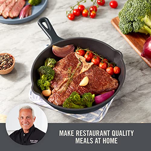 Dash Zakarian Nonstick Cast Iron Skillet with Pour Spouts for Searing, Baking, Grilling, Roasting and More