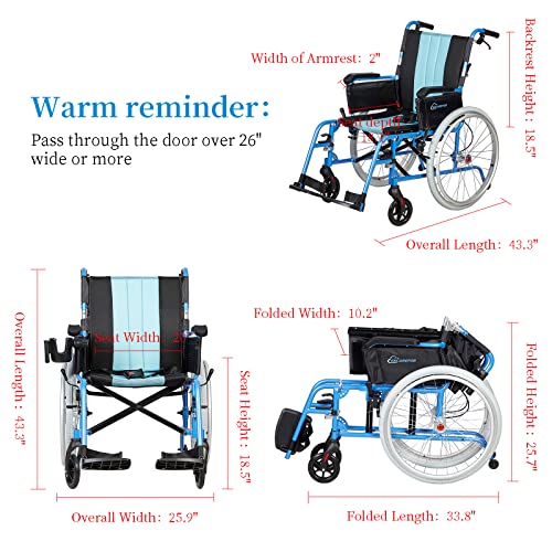 13lbs Lightweight Wheelchair, Self-propelled Wheelchair with 20" Wide Seat, Foldable Portable Wheelchair for Adults with Travel Bag Cell Phone Holder Silver