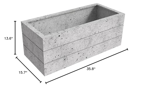 LeisureMod Oasis Modern Fiberstone and Clay Planter for Indoor and Outdoor - Rectangular Weather-Resistant Planter Box with Drainage Holes (Brown)