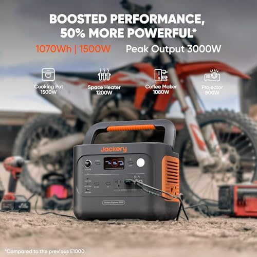 Jackery Explorer 1000 v2 Portable Power Station,1070Wh LiFePO4 Battery,1500W AC/100W USB-C Output, 1 Hr Fast Charge, Solar Generator for Camping,Emergency, RV, Off-Grid Living(Solar Panel Optional)