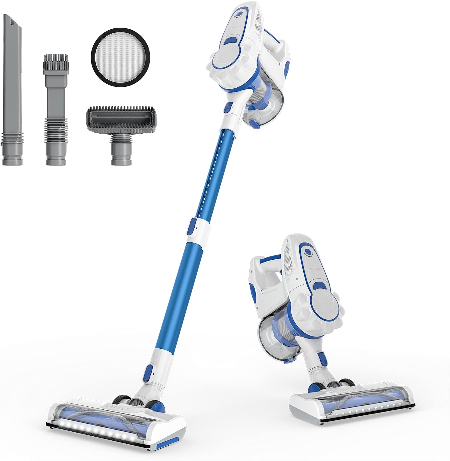 ORFELD Cordless Vacuum Cleaner, 20000Pa Stick Vacuum 6 in 1, Long Runtime, Lightweight & Ultra-Quiet for Hard Floor Carpet Pet Car Cleaning Blue & Silver, V20
