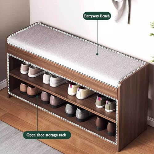 Shoe Bench with Storage Shelf - 2-Tier Footwear Rack Shoe Cabinet with Cushion Padded Seat - Shoe Storage Organizer for Entryway, Hallway,Bedroom,White-31.5" Lx9.5 Wx16.9 H