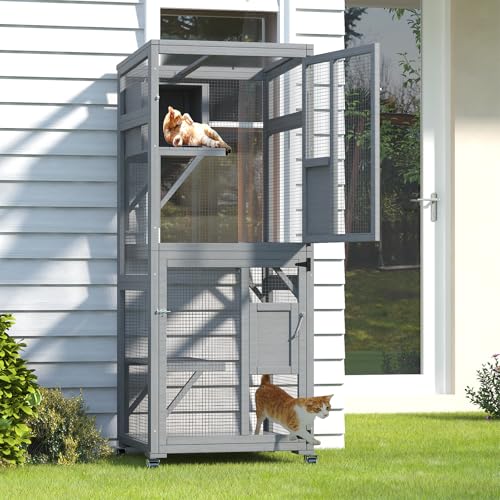 Catio Outdoor Cat Enclosure, Large Cat House for Mulitiple Cats Walk in Cat Cage with Waterproof Cover and Sunshine Panel Roof, Feral Cat Shelter with 7 Platforms and 2 Resting Box, 72 inch