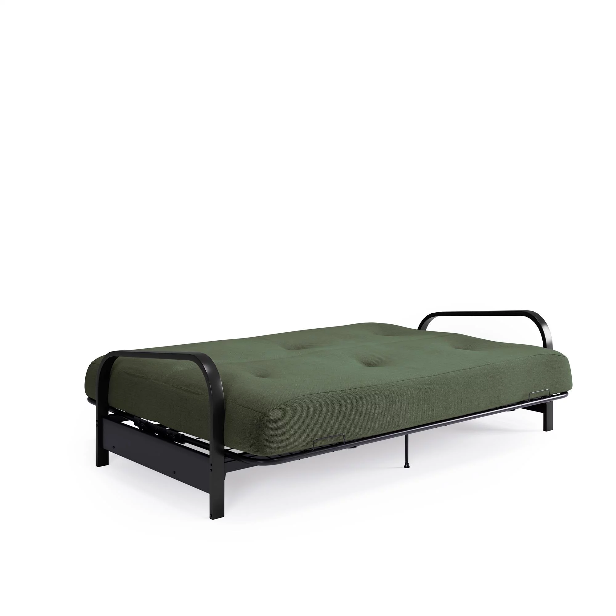 Cleo Futon Set with Black Metal Sofa Bed Frame and 6" Mattress, Full Size, Army Green