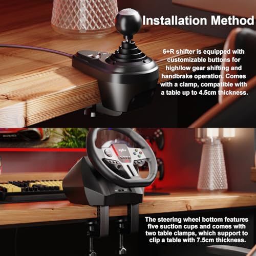 PXN - V9 Gen2 Racing Wheel - 270&900° Car Sim, 3 Pedals, H Shifter, APP Support, Vibration Feedback - Gaming Steering Wheel for PC, PS3, PS4, Xbox One, Xbox Series X/S