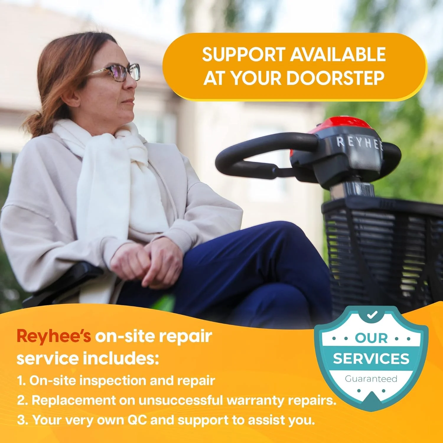 Reyhee Cruiser Powered Mobility Scooters - 24V, 180W 4 Wheel Mobility Scooters for Adults & Seniors