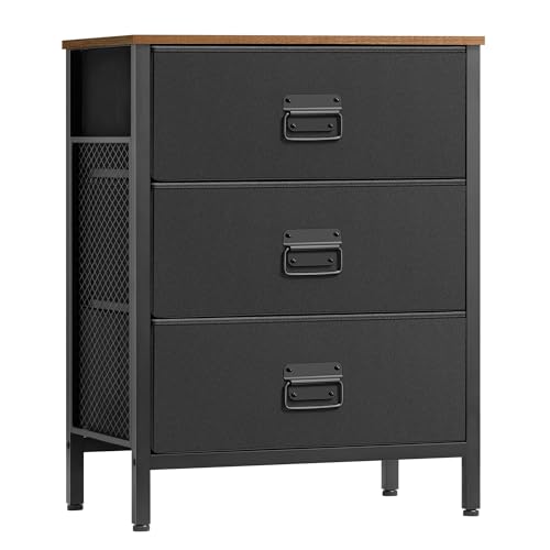 SONGMICS Dresser for Bedroom, Storage Organizer Unit with 7 Fabric, Chest, Steel Frame, for Living Room, Entryway, Rustic Brown and Black ULTS227B01, 1 Pack with 7 Drawers