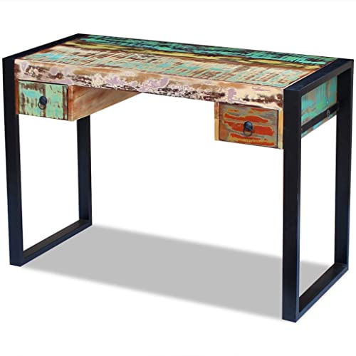 vidaXL Rectangular Writing Desk with Drawers, Solid Mango Wood, Vintage Industrial Style, Metal Frame, Brown, Versatile Furniture for Home and Office Use