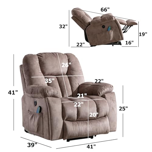 CANMOV Large Power Lift Recliner Chair with Massage, Heat, and USB for Elderly, Overstuffed Wide Recliners, Heavy Duty and Safety Motion Reclining Mechanism, Gray