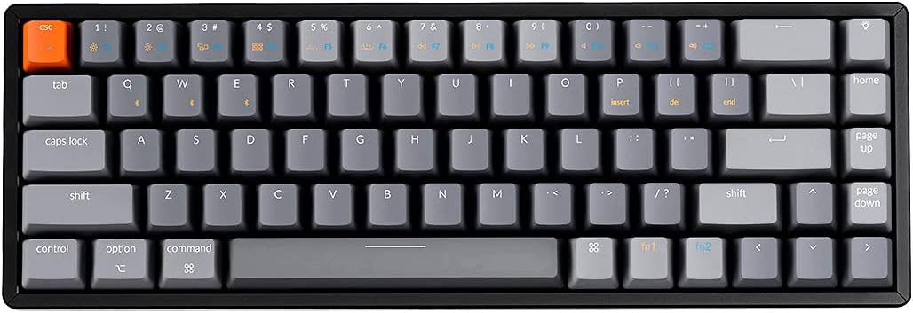Keychron K6 68-Key Wireless Bluetooth/USB Wired Gaming Mechanical Keyboard, Compact 65% Layout RGB LED Backlit N-Key Rollover Aluminum Frame for Mac Windows, Gateron G Pro Brown Switch