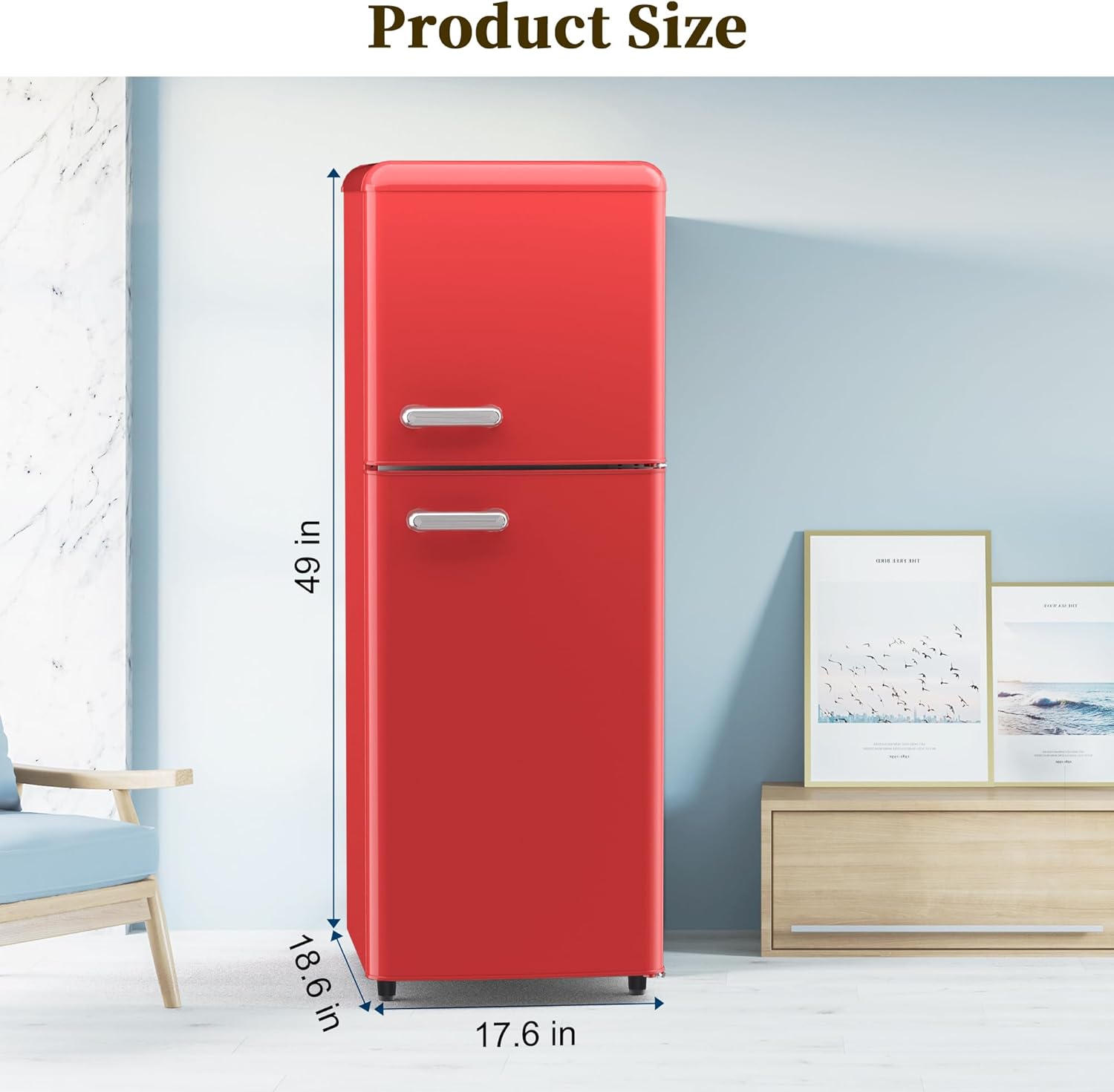 Retro Mini Fridge with Freezer for Dorm,4.2 Cu. Ft. Mini Fridge with Freezer Retro Style Double Door Small Fridge with Adjustable Thermostat, Retro Dorm Fridge with Freezer for Apartment,Office(Red)