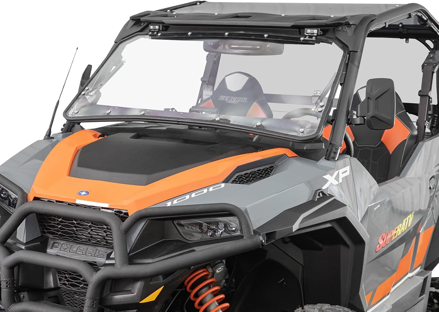 SuperATV Scratch Resistant 3-in-1 Flip Windshield for 2016+ Polaris General 1000/2017+ Polaris General 4 | 1/4 Thick Polycarbonate 25X Stronger than Glass | Can be set to Open, Vented, or Closed!