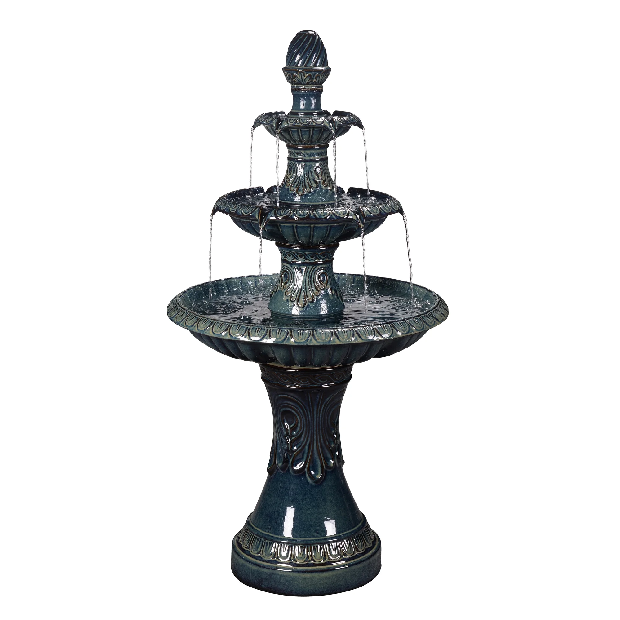 3 Tier Ceramic Fountain - Serene Blue Beauty, No Lights