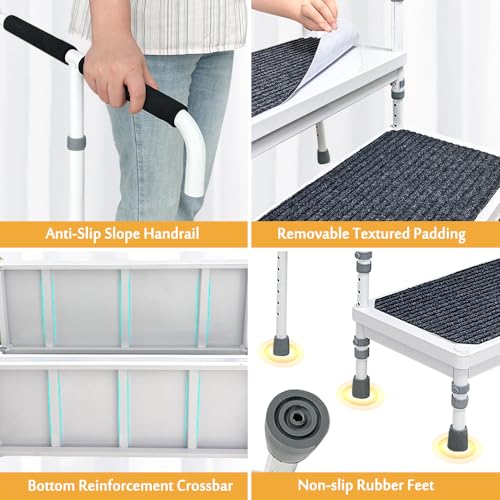 Bedside Steps for High Beds Assist Rail Medical Step Stool with Handle for Elderly Adults Bed Stairs Adjustable Step Platform Mobility Stepping Foot Stool for Bed Handicap 400lb Step Ramp
