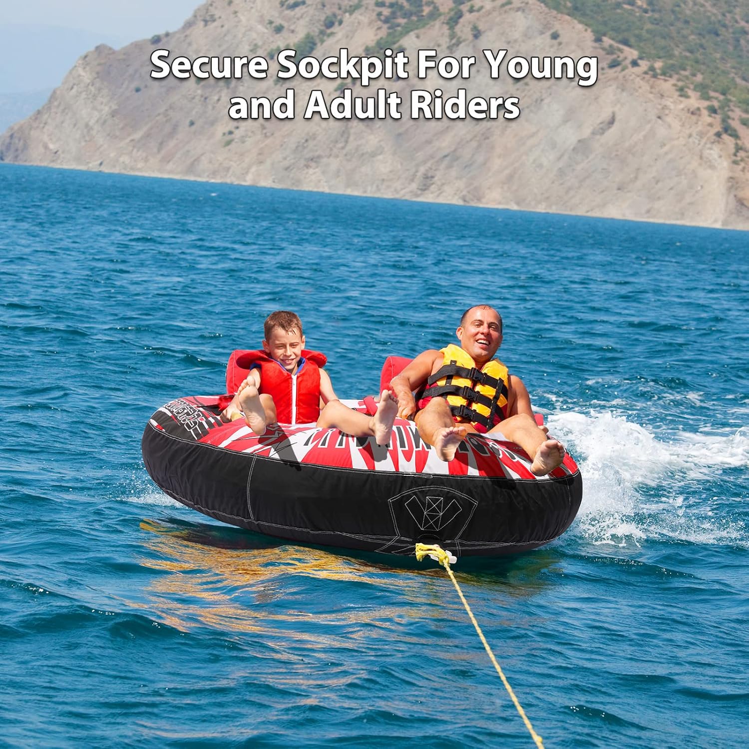 ZOOMBROS Towable Tubes for Boating 2 Person, Water Tubes for Boats to Pull, Safety Inflatable Boat Tubes and Towables, Water Sport Towables with Drainage, Quick Connector, Large Capacity
