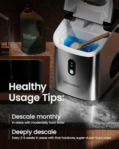Nugget Ice Maker Countertop, 34lbs/Day, Portable Sonic Pebble Ice Maker with Self-Cleaning, Fast Ice in 6 Mins, Compact Crushed Pellet Ice Machine for Home/Office/Kitchen/RV/Camping, Black