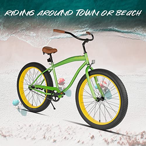HILAND Adult Fat Tire Beach Cruiser Bike, Wide 26 x 3 Inch Wide Wheels, Single Speed Cruiser Bike with Coaster Brakes for Men Mens Women