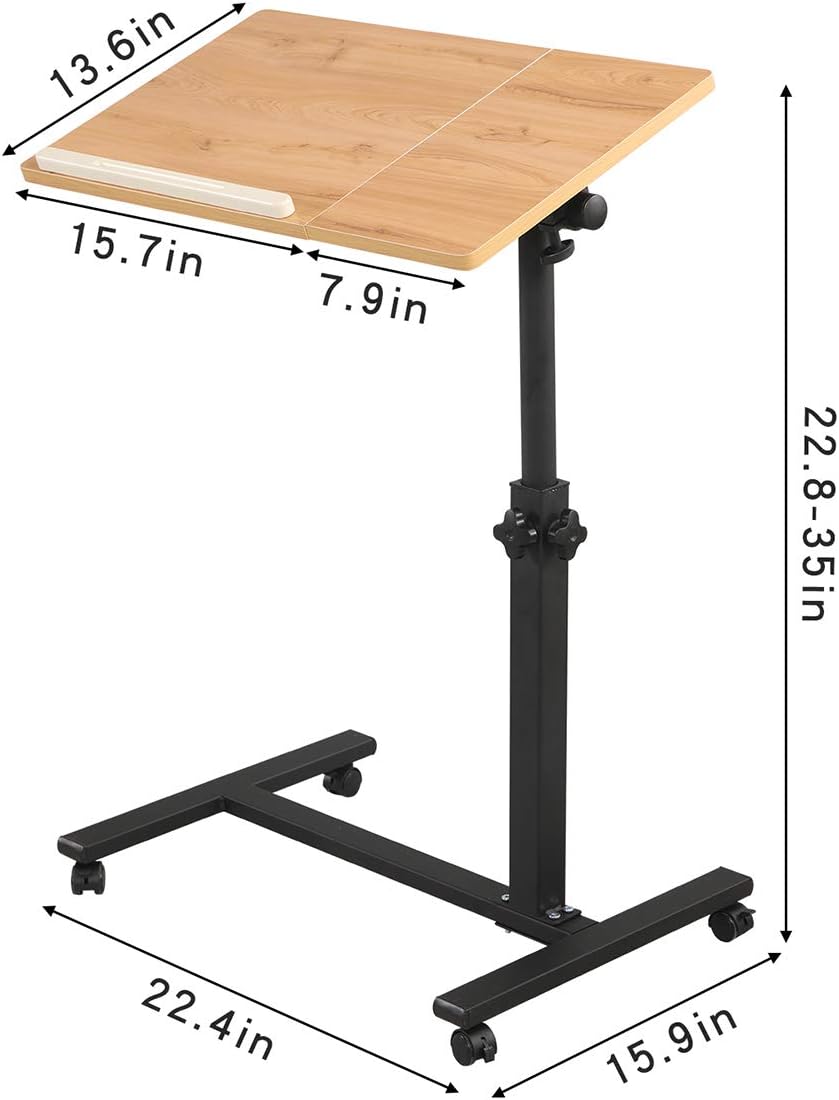 Rolling Laptop Table Lap Desk for Laptop Rolling Cart Tilting Overbed Bedside Table Overbed Desk Overbed Table with Wheels Adjustable Laptop Stand Sofa Side Table