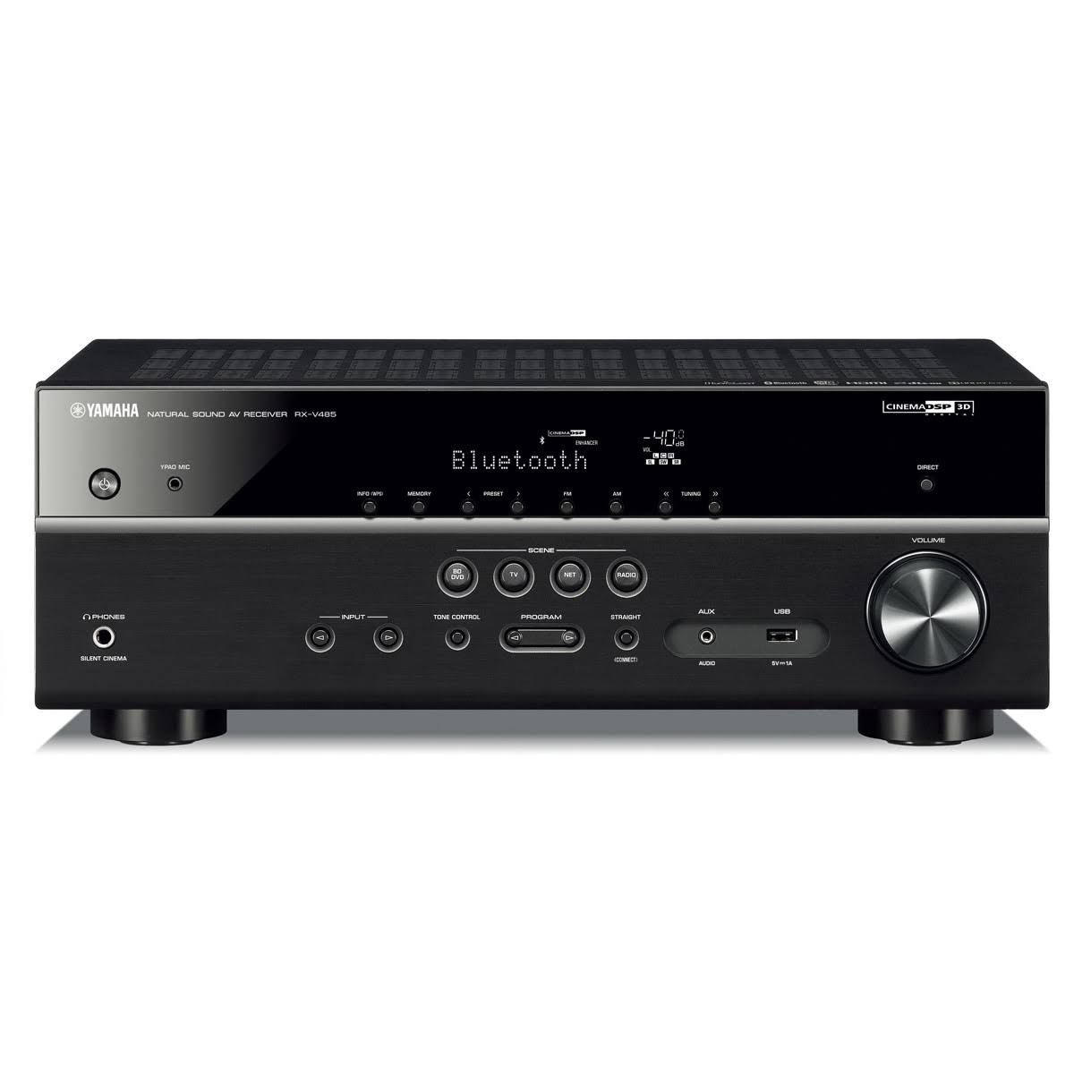 Yamaha RX-V485BL 5.1 Channel AV Network Receiver with WX-021WH MusicCast 20 Wireless Speakers - Pair (White)