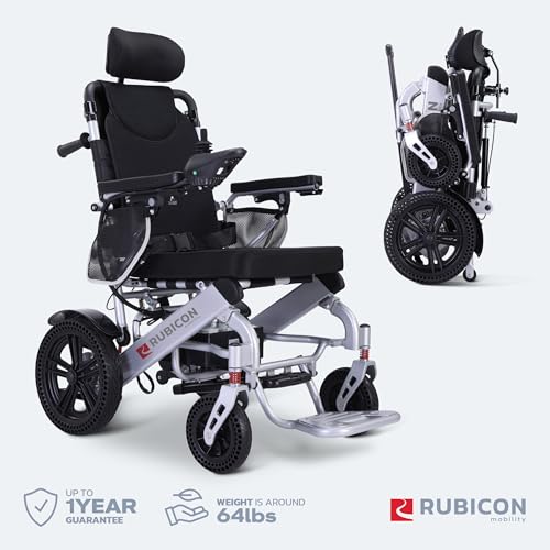 Rubicon DX11 - Reclining Foldable Electric Wheelchairs for Adults - Longest Range 25 Miles of Freedom: Airline Approved Deluxe Electric Wheelchair with Dual 12AH Lithium Batteries, 600W Motor (Model4)