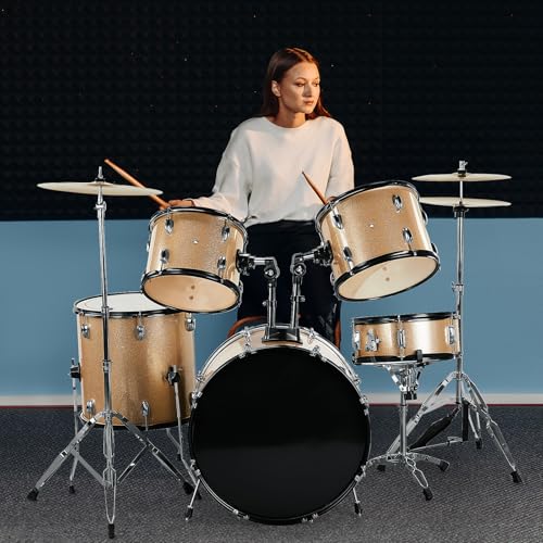 Ktaxon 22 Inch Adult Drum Set, 5-Piece Full-Size Drums Kit with Cymbal Stands, Hi-hat Stand, Sticks, Drum Pedal, Stool & Floor Tom for Beginner Teens Student (Blue)