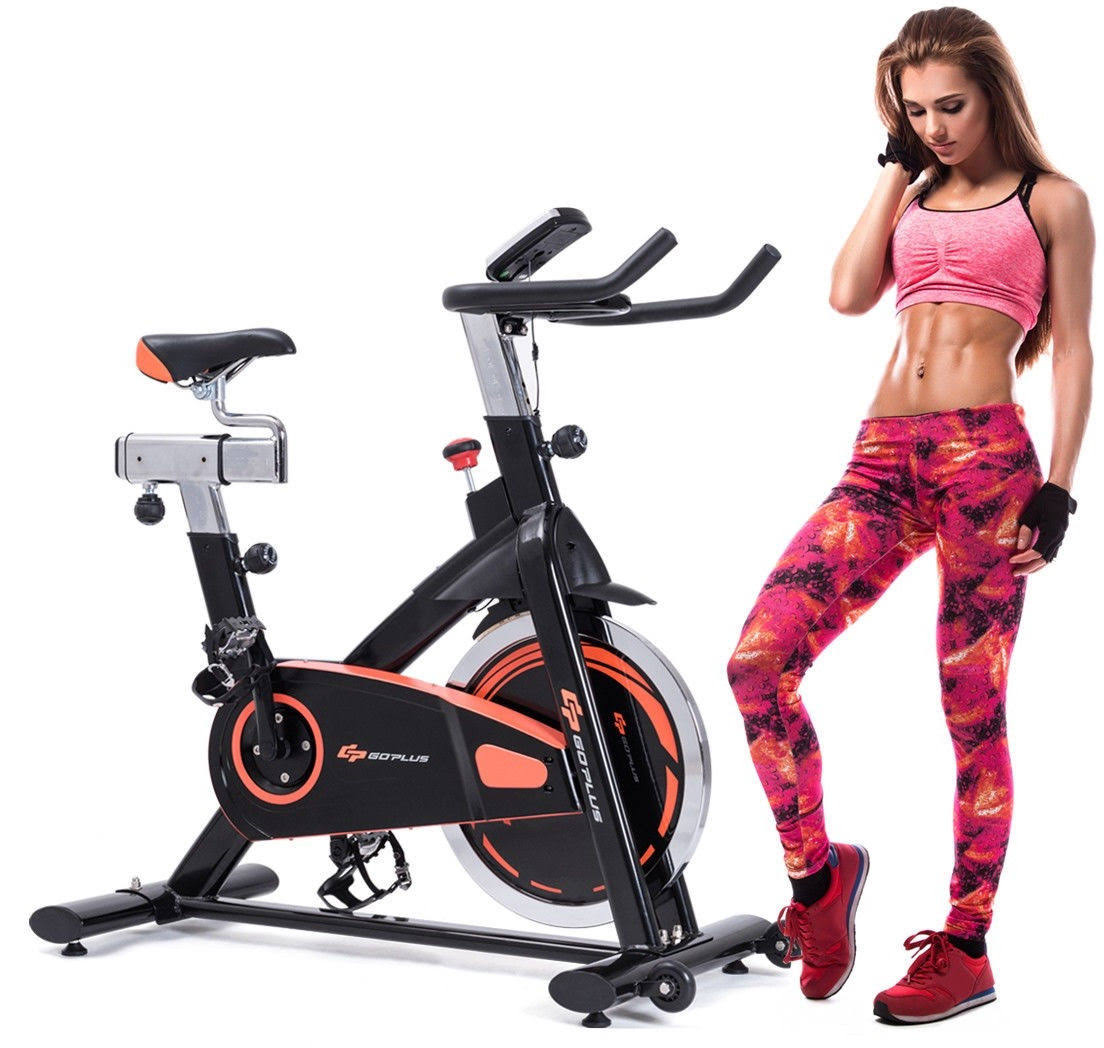 Gymax Indoor Cycling Bike Exercise Cycle Trainer Fitness Cardio Workout LCD Display, Black