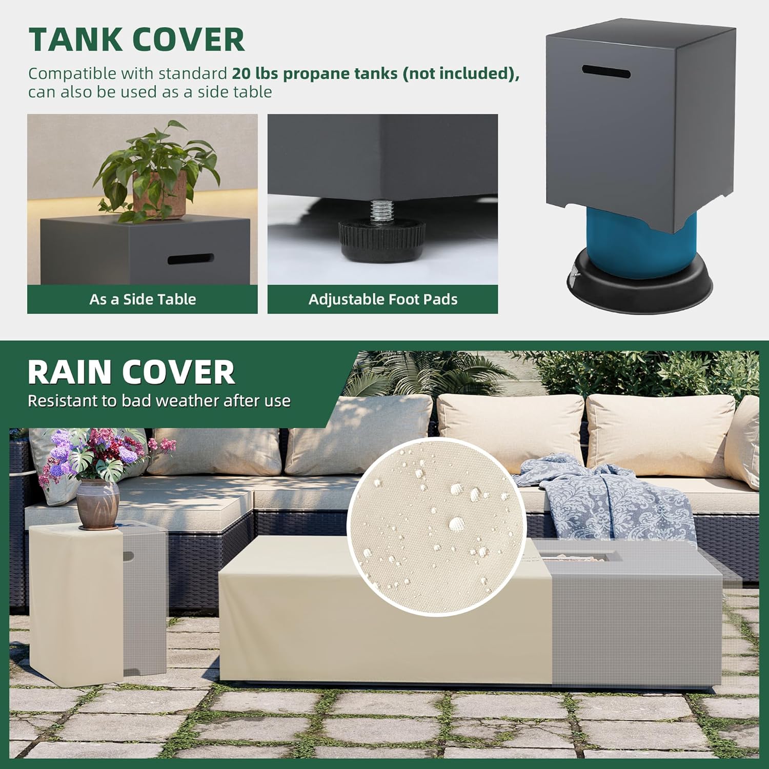56-inch Outdoor Propane Gas Fire Pit Table 50000 BTU Iron Rectangle Fire pit for Outside Patio with Propane Tank Cover, Wind Guard, Removable Lid, Lava Rocks, Rain Cover, Grey
