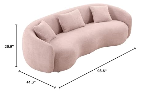 96.4" Mid Century Modern Curved Sofa for Living Room, 3-Seat Upholstery Boucle Fabric Couch for Bedroom, Office, Apartment, Brown