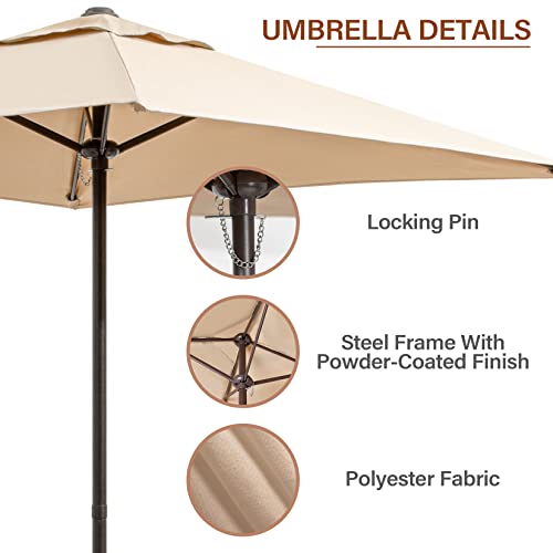 Pellebant 6PCS Patio Dining Set with Square Glass Table, 4 Folding Chairs and Patio Umbrella for Garden, Pool, Backyard, Outdoor, Indoor, Park, Patio, Poolside, Brown