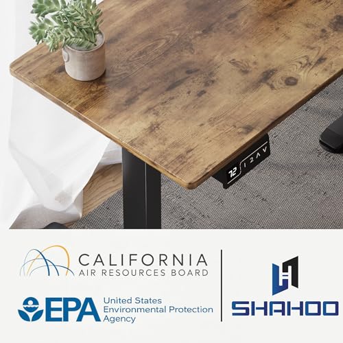 L-Shaped Electric Standing Desk, 63 x 48 Inches Height Adjustable Coner Table, Home Office Computer Workstation, Rustic Brown, 63 x 48 Inch