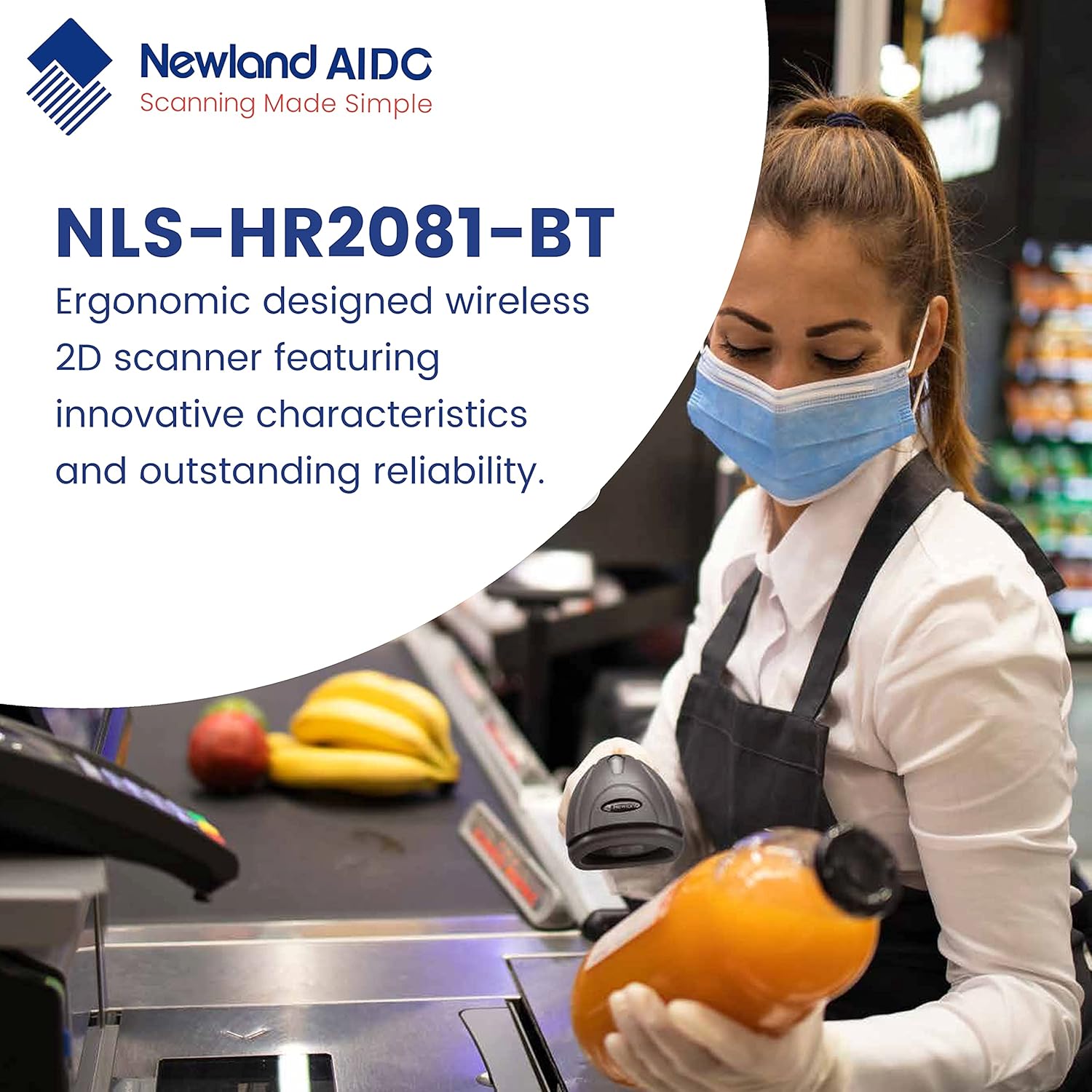 Newland HR2081-BT 2D Wireless Barcode Scanner Compatible with Bluetooth, Portable USB 1D 2D QR Barcode Scanner, Bar Code Image Reader for Inventory, Logistics Manufacturing, Cordless, Rechargeable