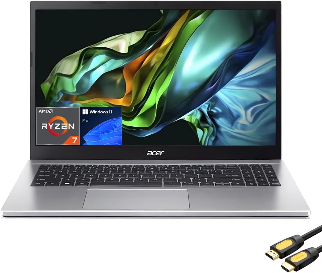 acer Aspire 3 Laptop for Business & Student, 15.6" FHD Display, AMD 8-Cores Ryzen 7 5700U (Up to 4.3GHz), 32GB RAM, 1TB NVMe SSD, Keypad, WiFi 6, RJ45, Webcam, HDMI, USB-C, SPS HDMI Cable, Win 11 Pro