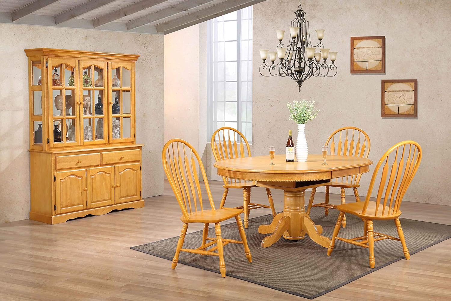 Sunset Trading Treasure Buffet and Lighted Hutch, China Cabinet, Oak