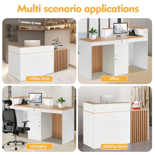 Reception Desk with Counter,Front Desk checkout counter with Lockable Drawer & Door Cabinet,Front Counter Desk Reception Retail Counter Table for Salon Lobby Shop Reception Room Checkout Office（100cm）