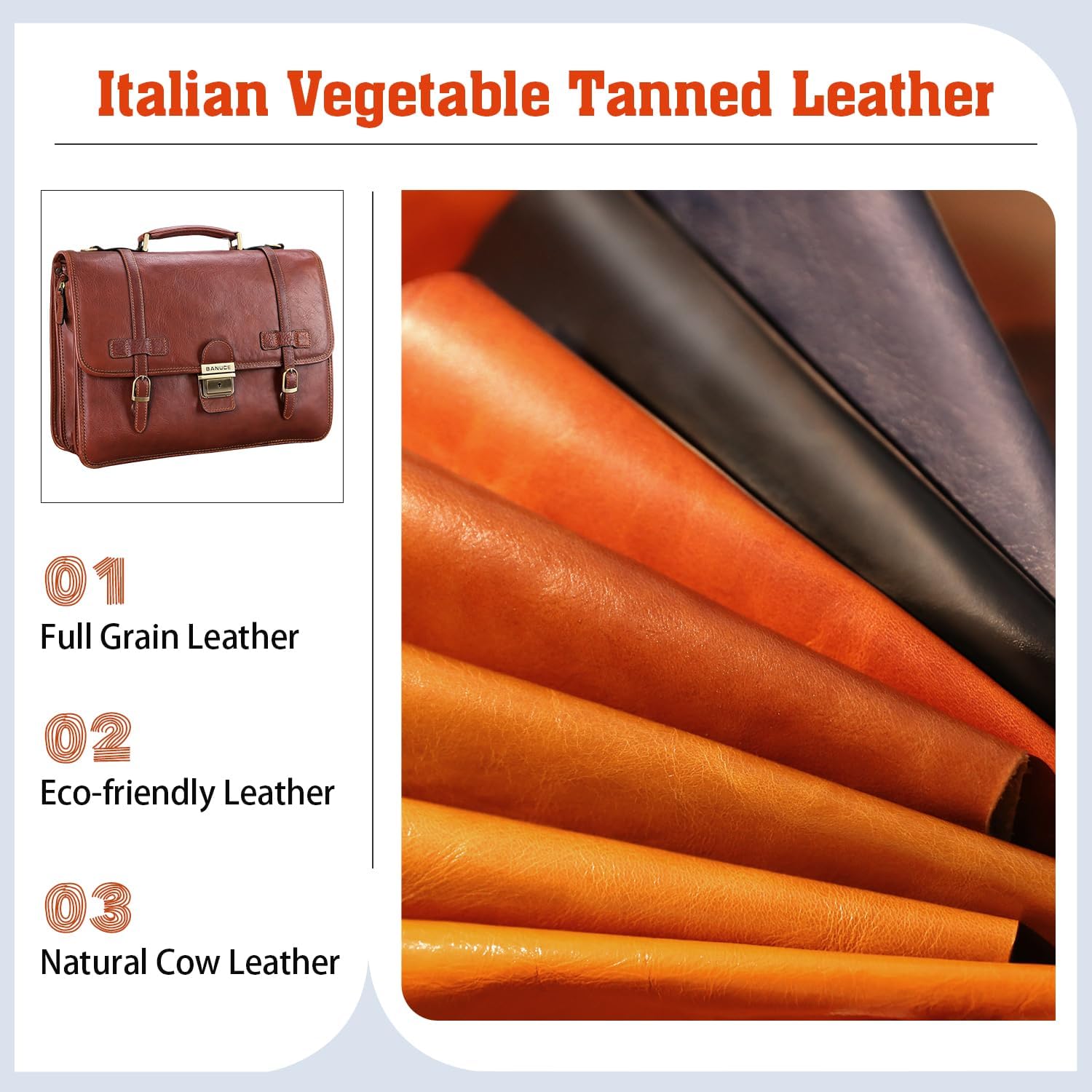 Banuce Vintage Genuine Full Grain Italian Leather Briefcase for Men with Lock 14 Inch Laptop Bag Professional Business Work Bag Attache Case with Luggage Strap Brown