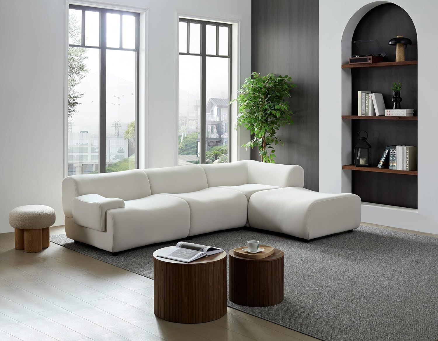 105.9'' Luxury Modern Sectional Curved Sofa - Contemporary Design, Plush Comfort, Curved Couch for Living Room, L-Shape Right Chaise (White)