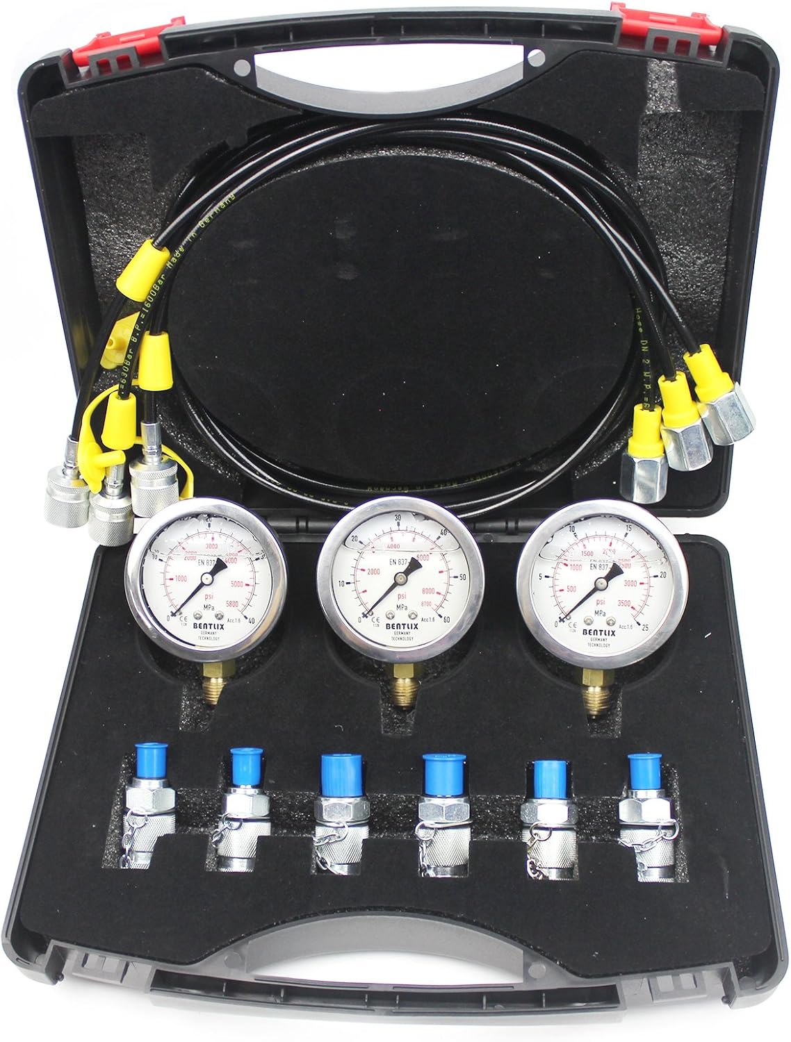 Upgraded Version Hydraulic Pressure Gauge Kit - SINOCMP Excavator Hydraulic Kit Stainless Steel Pressure Gauge Test Gauge Kit for Excavators, 2 Years Warranty