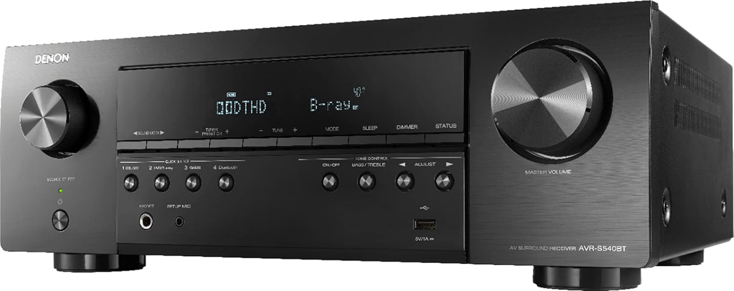 Denon - AVR-S548BT Receiver, 5.2 Channel, 4K Ultra HD Audio and Video, Home Theater System, Built-in Bluetooth and USB - Black | Includes Kwalicable Micro SD Card & Cleaning Cloth