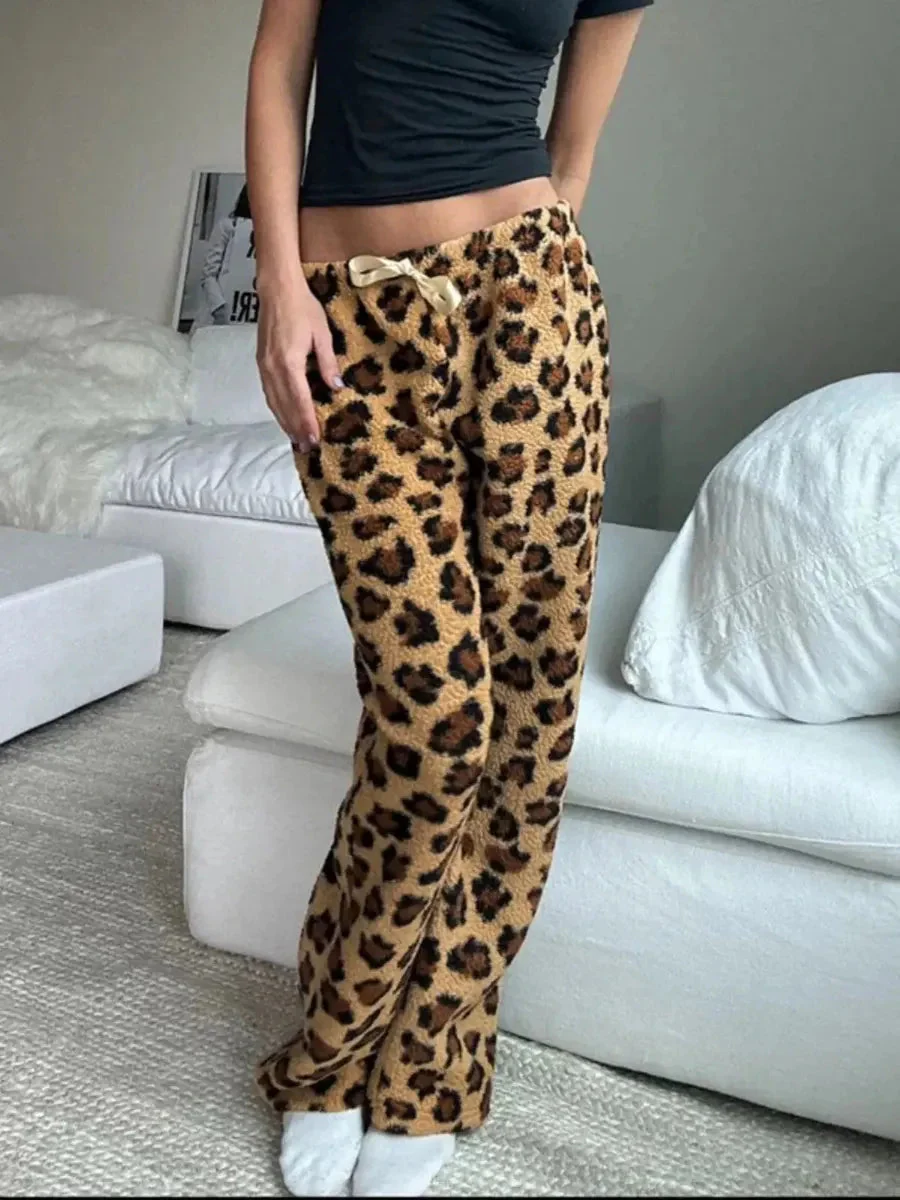 'Cheetah Pastry' Animal Prints Fleeced Ribbon Pjm Pants