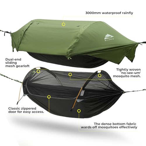 Camping Hammock Tent with Mosquito Net & RainFly, 3 in 1 Waterproof Lightweight Portable Sleeping Hammock Bug Backpacker Travel Outdoor Gear with Tree Strap Swing, for Hiking Patio Expedition