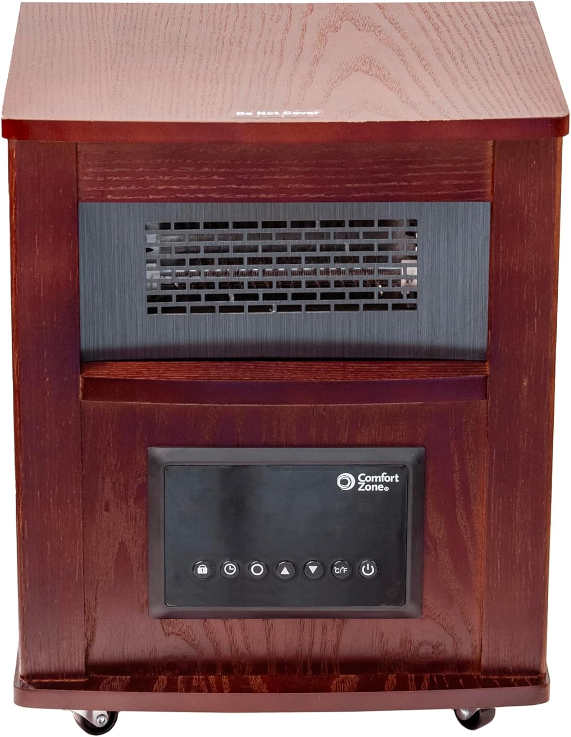 Comfort Zone Wood Cabinet Space Heater with Remote, 16 inch, Adjustable Thermostat, Digital Display, Overheat Protection, Electric, Infrared Quartz, Ideal for Home, Bedroom, & Office, 1,500W, CZ2032C