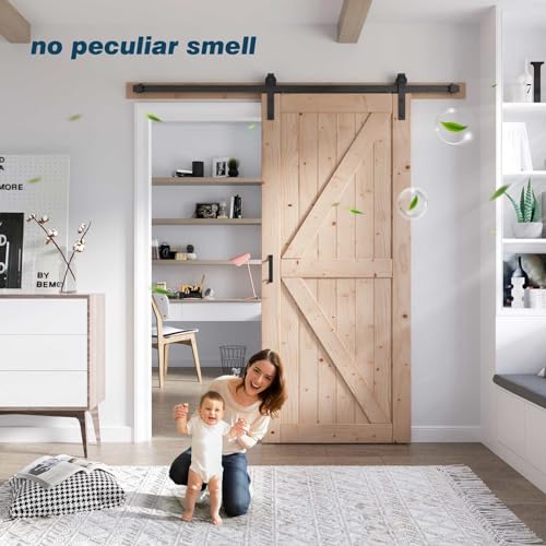 FREDBECK 48in x 80in Sliding Wood Barn Door with 8FT Barn Door Hardware Kit Included K Shape Solid Spruce Panel Sliding Door Double Surfaces Need to Assembly