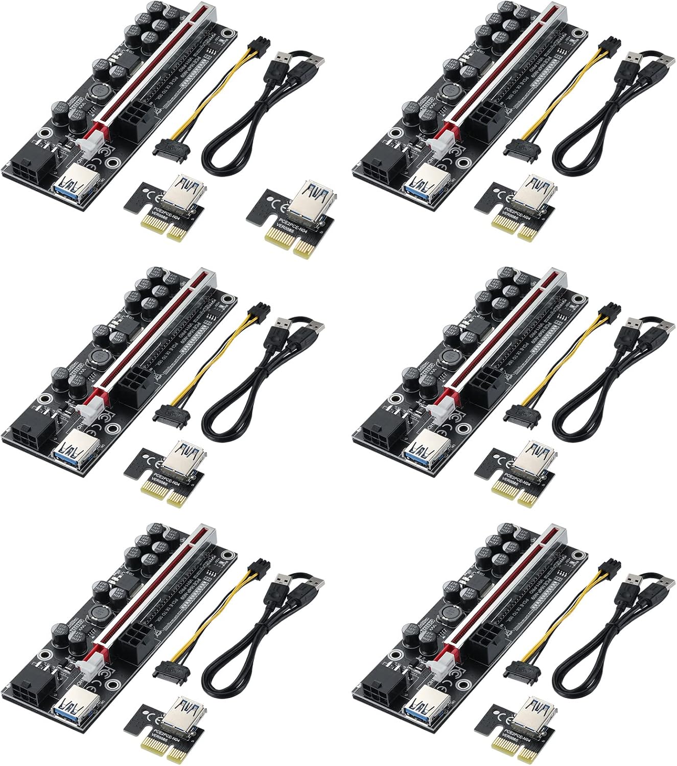 MZHOU PCI-E 1X to 16X Riser Card - Graphics Extension Powered Riser Adapter Card with 24in USB 3.0 Extension Cable for GPU Mining（White-6 Pieces） Pack of 2